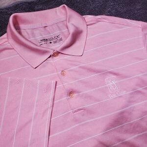 Nike Golf Dri Fit Shirt Mens Large Pink Striped Twin cities TPC Short Sleeve